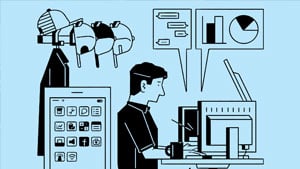 Drawing of employee at computers